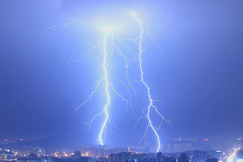Lightning hitting a city